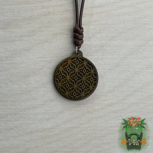 Adjustable Cord Necklace with Wooden Pendant (Jagged Diamond)