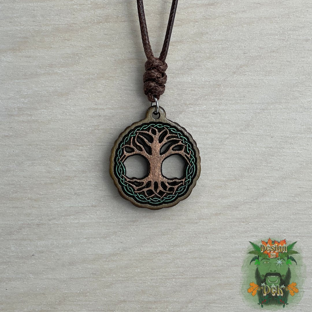 Adjustable Cord Necklace with Wooden Pendant (Tree of Life Knot)