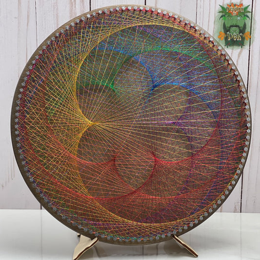 String Art - "120pt Circle - Rainbow Lily", Wooden Wall Decor