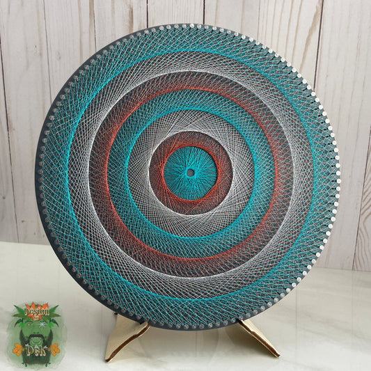 String Art - "120pt Circle - Blue/Copper/Silver Mandala", Wooden Wall Decor