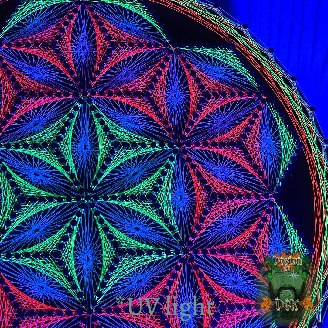 UV-reactive String Art - "Flower of Life"