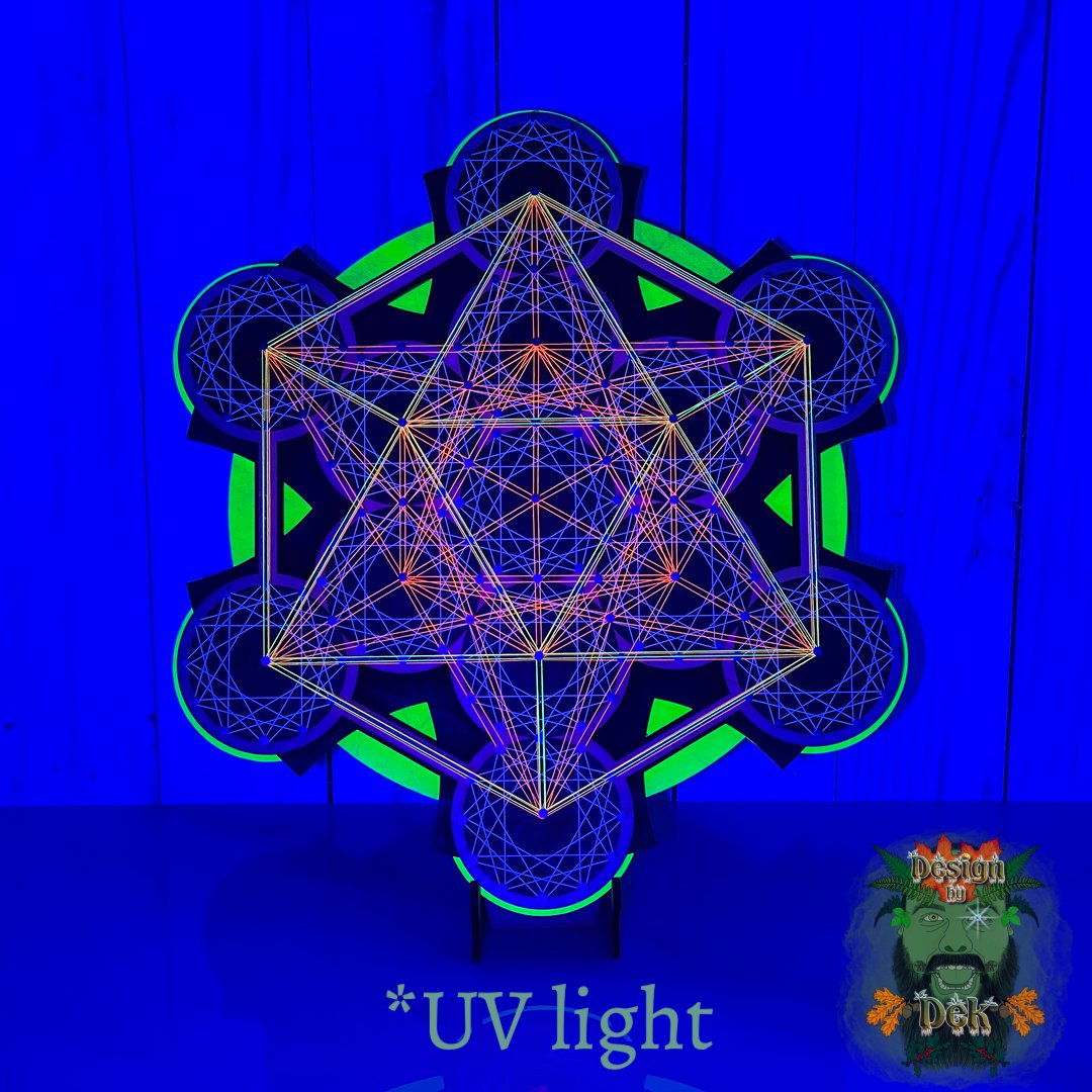 UV-reactive String Art - "UV Metatron's Cube"