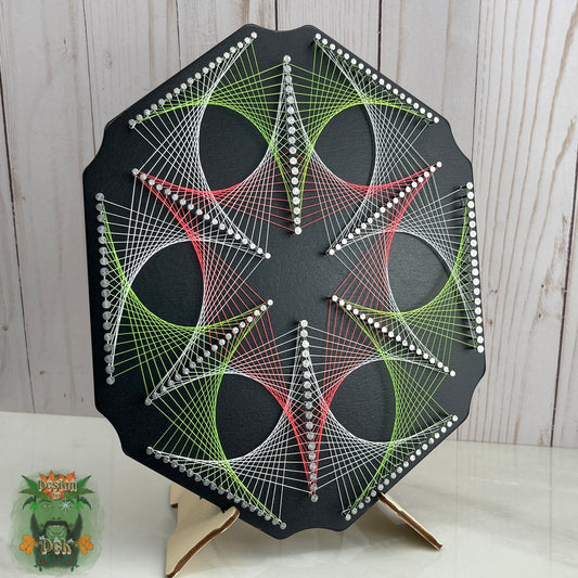 String Art - "Slim Hex - UV-Reactive", Wooden Wall Decor