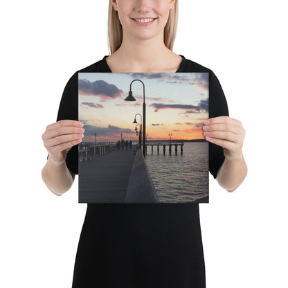 "Sunset at New Haven's Fort Hale Pier - Blue" (Canvas Print)
