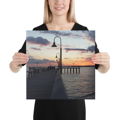 "Sunset at New Haven's Fort Hale Pier - Blue" (Canvas Print)