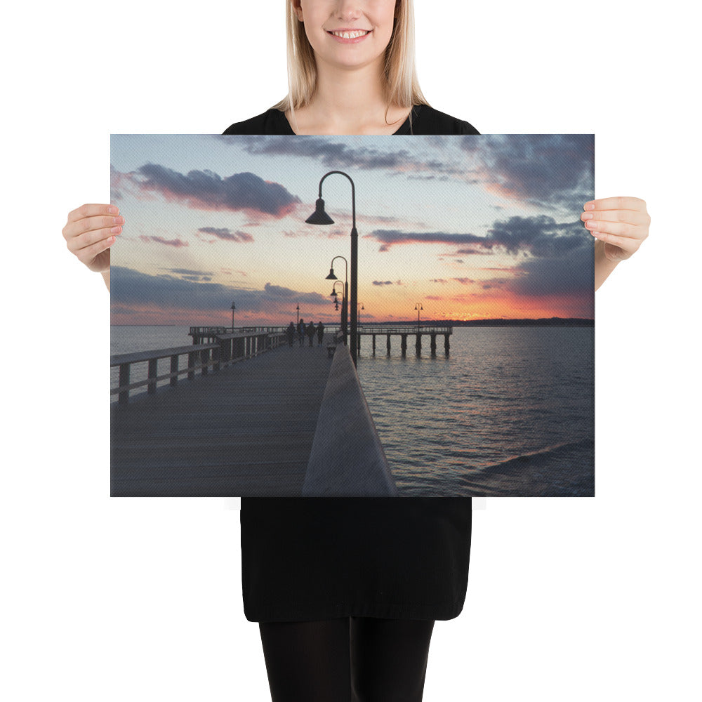 "Sunset at New Haven's Fort Hale Pier - Blue" (Canvas Print)